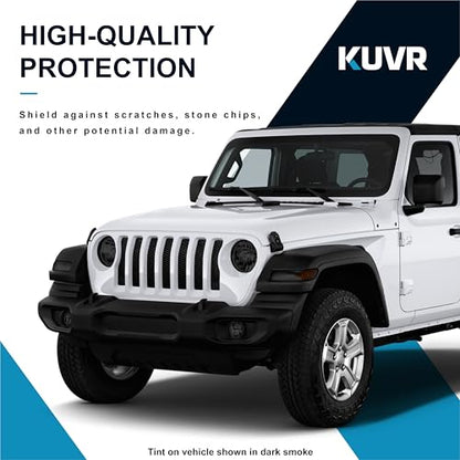 Pre-Cut Headlight Foglight Tint Kit Compatible with Jeep Wrangler 4 Door 2019-2023 | Precision Cut Stretchable PPF Vinyl Overlay Cover Wrap (Dark Smoke) - color: Dark Smoke
