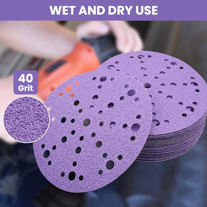 6 Inch 49 Hole Sanding Discs Hook and Loop, 40 Grit, 30 Pack - style: 40 Grit