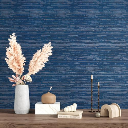VEELIKE Indigo Blue Grasscloth Peel and Stick Wallpaper Textured Grasscloth Wallpaper Prepasted 15.7''x118'' Blue Grasscloth Contact Paper Removable Grass Cloth Wallpaper for Bedroom Bathroom - color: Indigo Blue, size: 15.7" x 118"