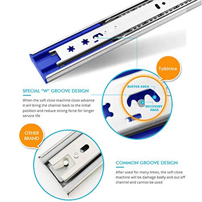 6 Pairs of 18 Inch Soft Close Full Extension Drawer Slides - size: 18 Inch