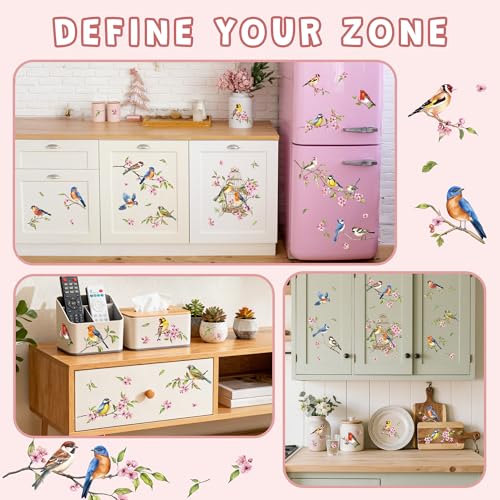 Joeyan Rub On Transfers for Crafts and Furniture, 2 Sheets Large Birds Flowers Rub on Stickers DIY Animal Transfer Decals for Wood Glass Metal Canvas Porcelain Plastic Home Decorations, 11" x16" - style: Birds Flowers