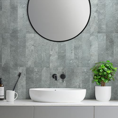 AULIGET 40-Piece Mountain Rock Peel and Stick Backsplash Wall Tiles, 3" x 12" PVC Faux Stone Stick on Tiles for Backsplash Kitchen, Bathroom, Laundry Room, Camper, Fireplace - color: Mountain Rock, size: 40 Pieces, 3"x12"x0.12"