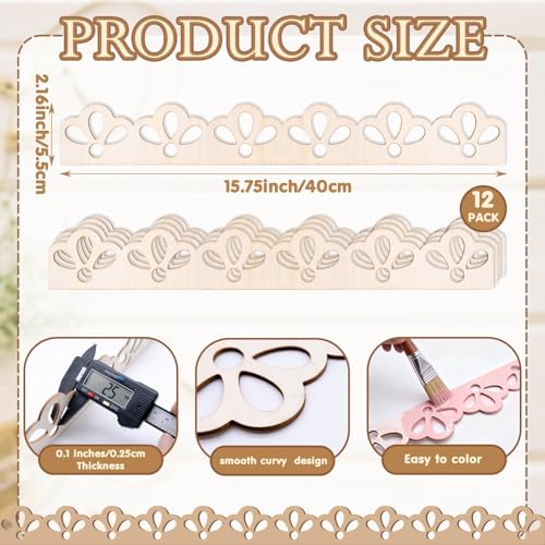 12 Pack Unfinished Scalloped Wood Trim, 15.7inch x 2.17 Inch