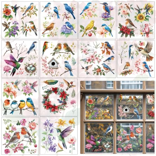 12 Sheets Birds Flowers Rub on Transfers for Crafts and Furniture Vintage Rub on Transfer Sticker Colorful Iod Transfers Rub on Decals for Furniture Paper Wood Home Decor 5.5 x 5.5 Inch - style: Birds