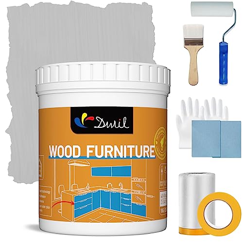 DWIL Acrylic Wood Paint for Furniture - Semi-Gloss Paint Suitable for Wood Surface Renovation, Water-Based All match Paint, Non-Toxic & Odorless, Eco-Friendly & Healthy (32oz with Tools, Light Grey) - color: Light Grey
