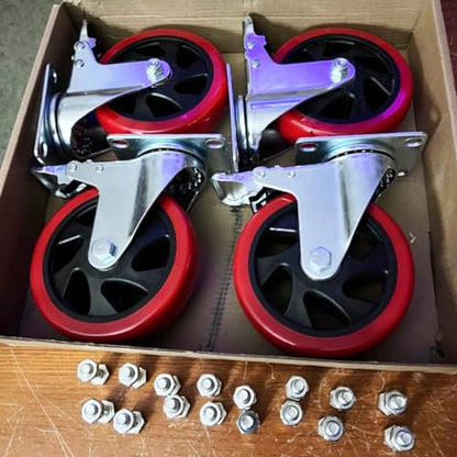 5 Inch Casters Set of 4 Heavy Duty, Lockable Bearing Plate Caster Wheels with Brakes, Swivel Casters No Noise 360-degree with Polyurethane Wheels for Cart, Furniture,Workbench,Cabinet