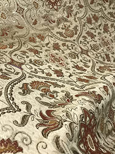 Moroccan Ornate Design Luxurious Classic Jacquard Fabric for Upholstery Sofa Cushions Dining Chair Window Treatments Craft - Width 54 inches - Fabric by Yard (Golden - Rust) - color: Golden - Rust