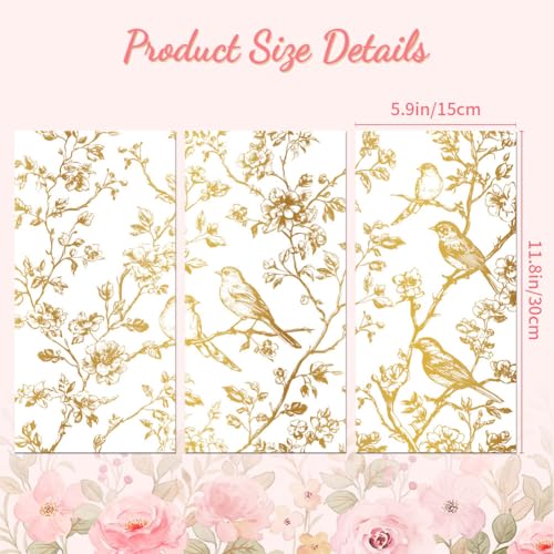 Peacoblue Gold Branches and Birds Rub On Transfers for Furniture 6"x12" - style: Gradient Gold Branches and Birds