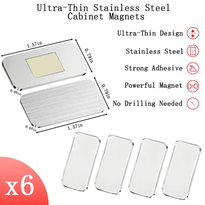6 Pack Extra Strong Magnetic Cabinet Door Catch: No-Drill Invisible Ultra Thin Magnets, Drawer Magnets with Strong Adhesive to Stay Closed, for Kitchen, Bathroom, Closet, RV Door Closing