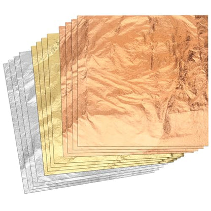 300pcs Imitation Gold Leaf Sheets for Art, Gilding Crafting, Painting, Furniture Decoration, Jewelry Making (5.5" x 5.5" Gold, Silver and Rose Gold )