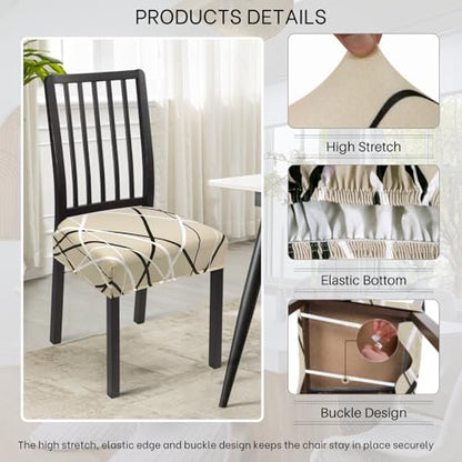 SearchI Dining Chair Seat Covers Set of 4, Rear Covered, Beige Stripe - color: Beige Stripe