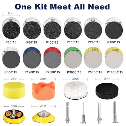 189 PCS 2 Inch Wet Dry Sanding Discs 60-10000 Grit Hook and Loop Sandpaper - color: 2 Inch Sanding Discs with Polishing Pads