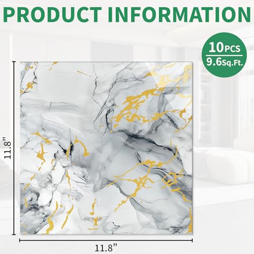 10pcs Marble Peel and Stick Backsplash Wall Tiles, Waterproof Shower Wall Panels, 11.8"x11.8" Peel and Stick Tile for Home Bathroom, Kitchen, Washroom, Living Room, Blue and Gold (Not Real Tile) - color: Blue and Gold