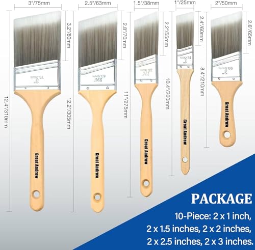 Great Andrew 5 Pack Angled Paint Brushes 1" 1.5" 2" 2.5" 3" - size: 5 PCS, 1/1.5/2/2.5/3"