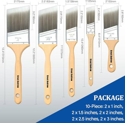Great Andrew 5 Pack Angled Paint Brushes 1" 1.5" 2" 2.5" 3" - size: 5 PCS, 1/1.5/2/2.5/3"