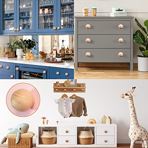 12PCS Wood Ball Knobs 1-1/2 inch Round Wood Drawer Knobs Cabinet Knobs Pull