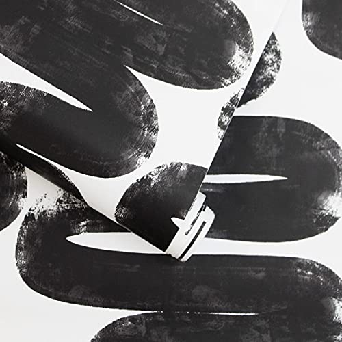 Tempaper x Bobby Berk White & Black Wiggle Room Removable Peel and Stick Wallpaper, 20.5 in X 16.5 ft, Made in The USA - color: White/Black, size: 20.5" x 198"