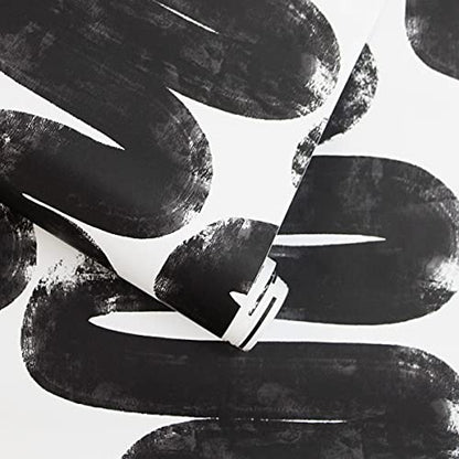Tempaper x Bobby Berk White & Black Wiggle Room Removable Peel and Stick Wallpaper, 20.5 in X 16.5 ft, Made in The USA - color: White/Black, size: 20.5" x 198"