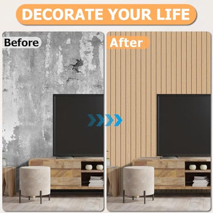 Arthome Peel and Stick Slat Wall Panels 15.7 "x240,Self-Adhesive PVC Wood Grain Wallpaper Panel,3D Thick Faux Soundproof Backsplash Accent Wall Tile for Walls & Furniture (Oak- Coverage 26 Sq.ft) - color: Oak, size: 15.7" x 240"
