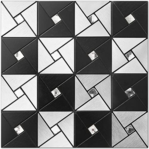 Vamos Tile 10 Sheets Metal Peel and Stick Backsplash Tile - color: Black&Silver