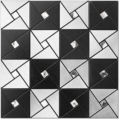 Vamos Tile 10 Sheets Metal Peel and Stick Backsplash Tile - color: Black&Silver