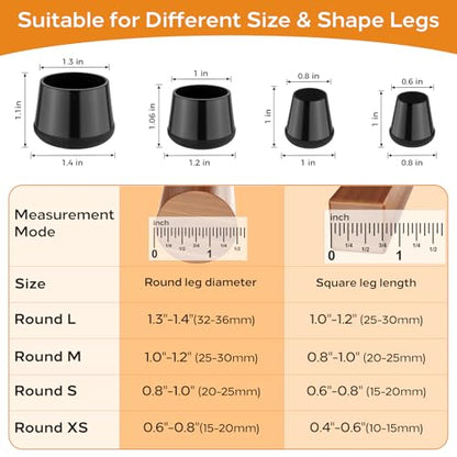 24 PCS Silicone Chair Leg Floor Protectors Large (1.3"-1.4") Rubber Felt Furniture Pads Chair Legs Caps/Covers for Hardwood Floors, Tile from Scratches & Reduce Noise - Round, Black - size: Large (1.3"-1.4")