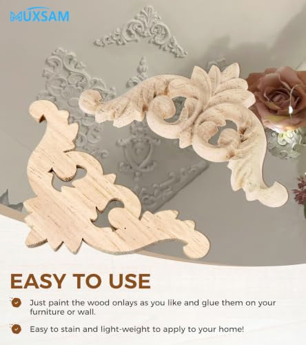4Pcs Wood Carved Appliques Corner Wooden Carving Onlays Decals for Furniture - size: 5.91 x 5.91 inches