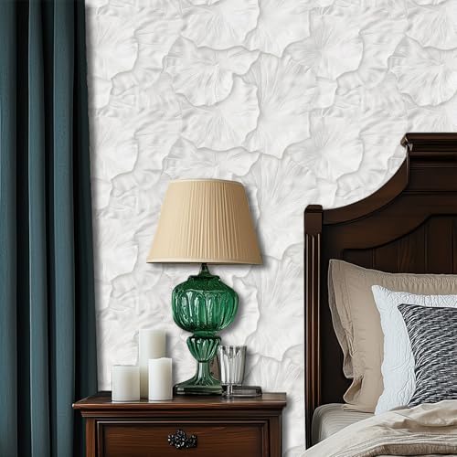 HOMETITUTE White Floral Peel and Stick Wallpaper 118.1x17.7 Inch Vinyl - color: White Embossed Floral