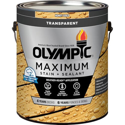 Olympic Maximum 1 gal Honey Gold Transparent Wood Stain & Sealer in One - color: Honey Gold, size: 1 Gallon, style: Transparent