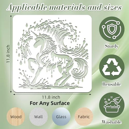 Animal Wave Stencils for Crafts Reusable 12Pcs Stencils(11.8X11.8 Inch) - color: Animal Wave