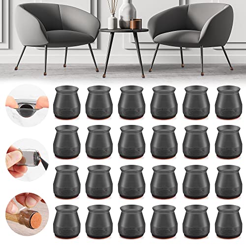 24PCS Upgraded Silicone Chair Leg Floor Protectors for Hardwood Floors, Furniture Sliders for Chair Legs, Felt Bottom Furniture Pads, Anti-Slip Round&Square Cap Covers to Scratch and Reduce Noise - color: Black Clear-24pcs, size: Universal Small(Fit:0.79"