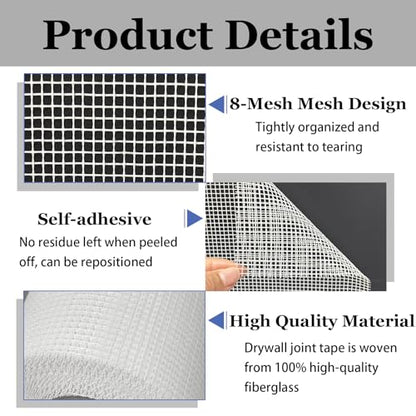 Acuteye Drywall Mesh Tape, 6IN X 90FT 100% Fiberglass 8 Mesh Self Adhesive