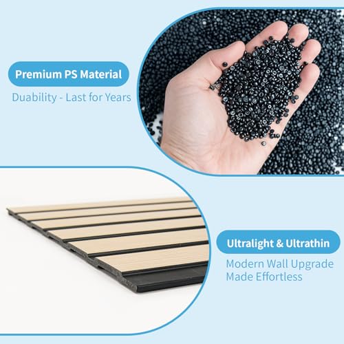 Art3d Six-Grid Design Slim Slat Wall Panels, 104 x 12 Inch, 4-Pack, Oak - color: Six-Grid Oak