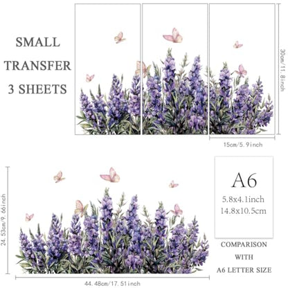 OLYCRAFT 3pcs/Set Lavender Rub on Transfers for Furniture and Crafts 6x12 inch Lavender Bush Decor Transfer Stickers Butterfly Rub on Decals for Wood Furniture Scrapbooking Home Decorations