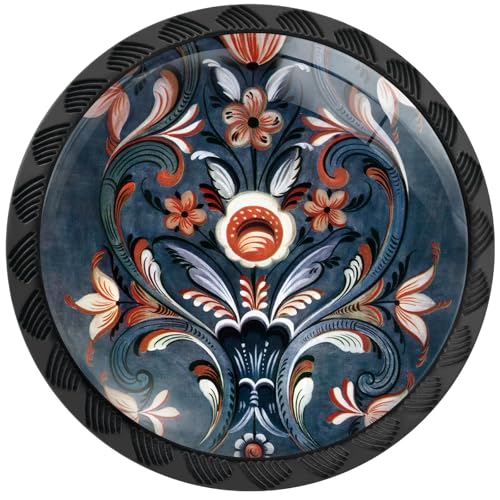 4 Pack Norwegian Blue Flower Cabinet Knobs for Kitchen Bathroom - color: Norwegian Rosemaling Blue Flower, size: 4PCS - 1.37"L x 1.1"W