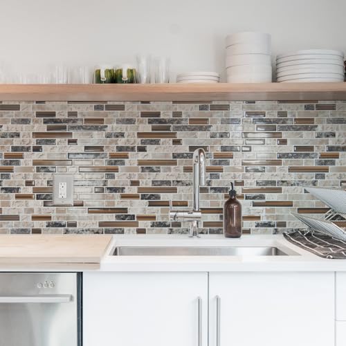 Art3d Linear Design Tile Peel and Stick Backsplash, 10-Sheet, Sandstone - color: Sandstone, size: 12 x 12 Inch