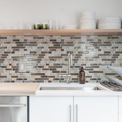 Art3d Linear Design Tile Peel and Stick Backsplash, 10-Sheet, Sandstone - color: Sandstone, size: 12 x 12 Inch
