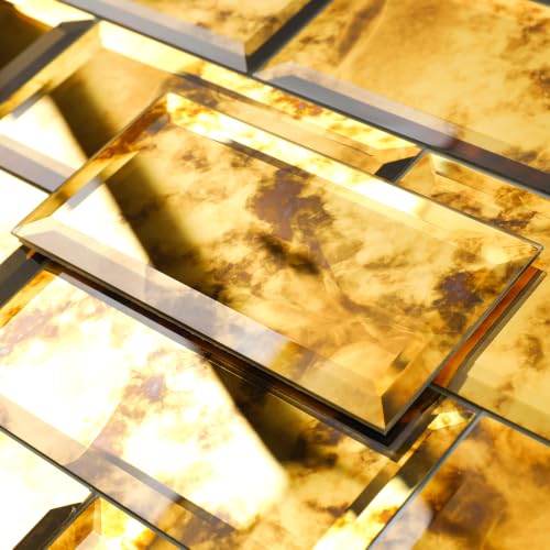 Lovdeco Peel & Stick Gold Antique Mirror Tile 3x6 Inch Beveled (40 Pcs) - color: Gold Light Antique, size: 3x6 Inch