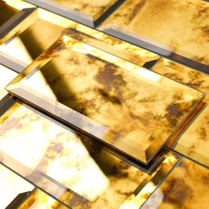 Lovdeco Peel & Stick Gold Antique Mirror Tile 3x6 Inch Beveled (40 Pcs) - color: Gold Light Antique, size: 3x6 Inch