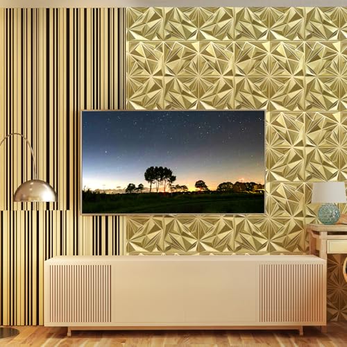 STICKGOO Diamond 3D Wall Panels, Champaign Gold, 12''x12'', 33 Pack - color: Champaign Gold