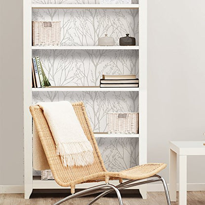 NuWallpaper Treetops Peel and Stick Wallpaper, White and Off-White, Removable Wallpaper, 20.5 in x 18 ft