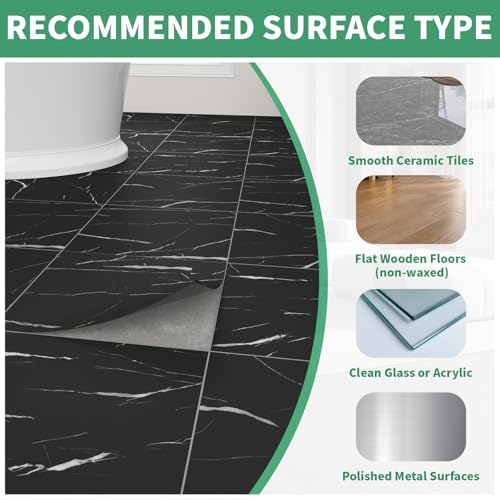 20-Pack Peel and Stick Floor Tiles Vinyl Floor 12 x 12 inch Black Vein Marble - color: Black Marble