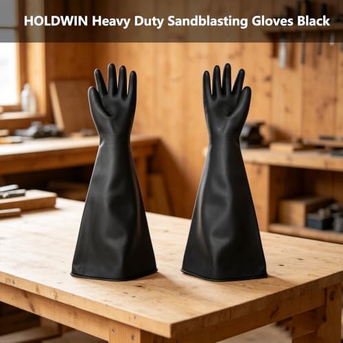Heavy Duty Sandblasting Gloves Rubber Gloves for Sandblaster Protective Safety Work Black Striped Glove - color: Black 27.5" Gloves