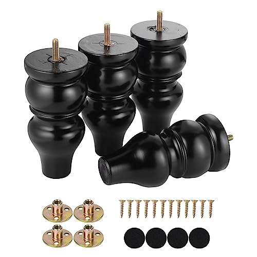 Maricome 6 Inch Replacement Sofa Legs Pre-drilled M8 Bolt Wood Furniture Legs Set of 4 Couch Legs High Polish Modern Mid Century Screw in - color: 6 Inch Black