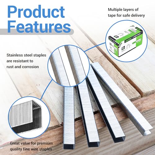 meite 71/12 22 Gauge 304 Stainless Steel Upholstery Staples, 3/8-Inch Crown with 1/2-Inch Leg Length, Heavy Duty Staples for Construction, Furniture, Crafts & DIY Projects (5 Boxes) - size: 1/2" (12 mm), style: 5 Boxes