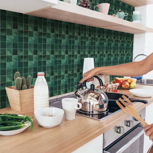 Feifeiya 10 Pcs Heavy-Duty Peel and Stick Backsplash Kitchen 3D Adhesive Peel Stick Tile Waterproof Backsplash Renter Wall Tile for Bathroom Fireplace (Checkered 11.8" X 11.8",Green) - color: Green, size: Checkered 11.8" X 11.8"
