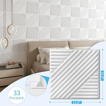 Art3d 3D Textured Accent Wall Panels, 12 x 12 Inch, 33-Pack, White - color: White