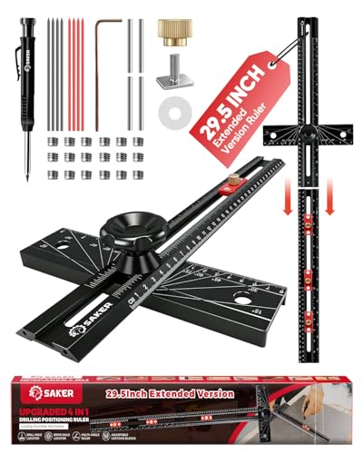 Saker 4-in-1 Scriber Marking Line Ruler, 29.5in Spliceable Extended T Square with Pencil, Precision Line Drawing & Drilling Positioning Tool, Cabinet Hardware Jig with Angle Adjustment for Woodworking - size: 29.5inch with Pencil
