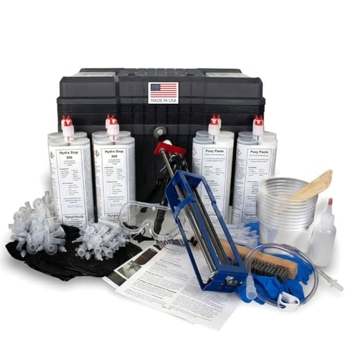 40ft Polyurethane Foundation Wall Crack Repair Kit, Concrete Crack Filler Basement Wall Injection System, Stops Water Leaks, Poxy Paste Surface Sealer, Basement Waterproofing & Foundation Leak Repair