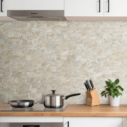 DICOFUN 1 Sheet Sandstone Peel and Stick Backsplash Wall Tiles, 12"x12" Thick PVC Subway Tile for Kitchen Backsplash - color: Gold Sandstone, size: 1 Sheet, 12"x12"x0.12"